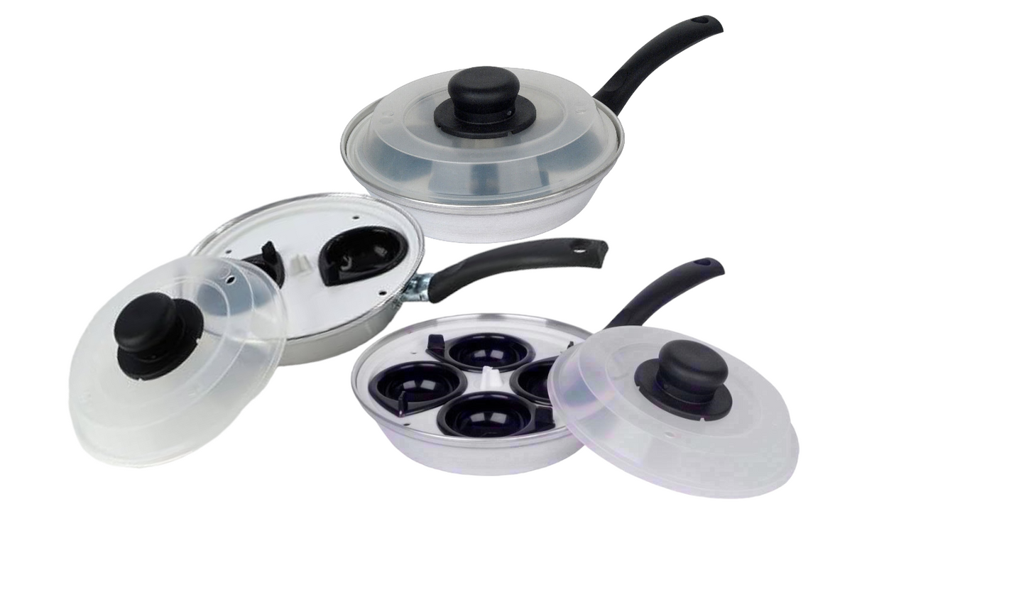 Egg Poaching Pan with Plastic Lid and 2 or 4 Cups - Perfect for Breakfast - Lightweight Aluminium Cookware