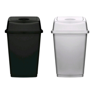 50L plastic swing bin with flip top lid available in black and silver