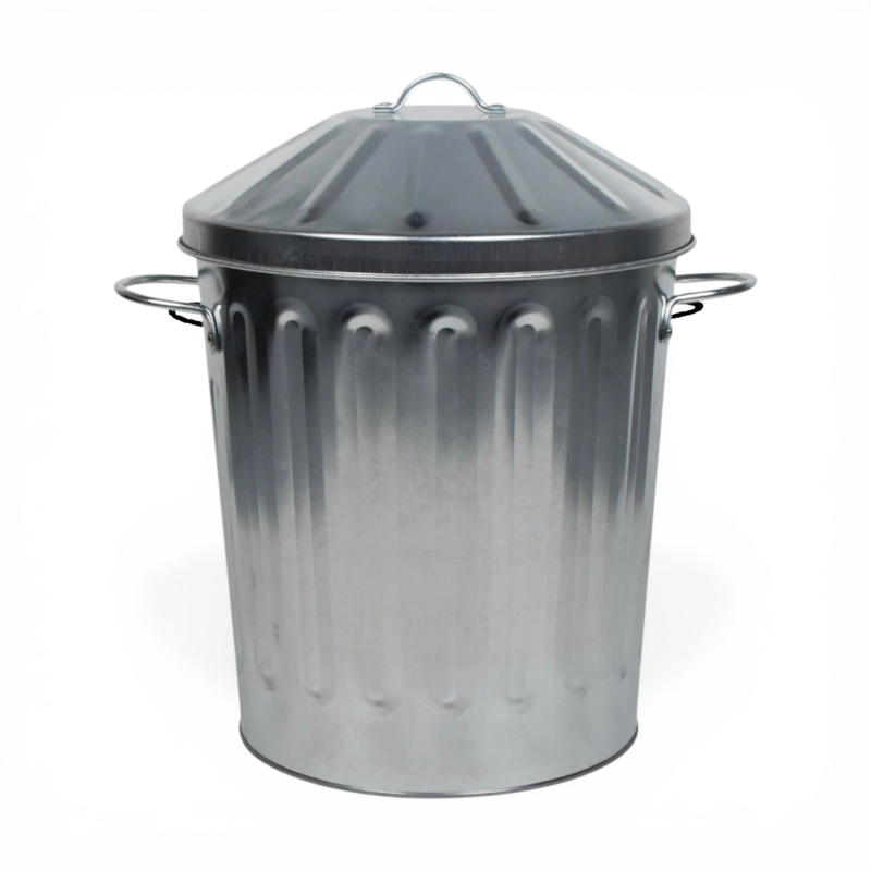 Small galvanised steel metal dustbin 15L with lid for household or garden use