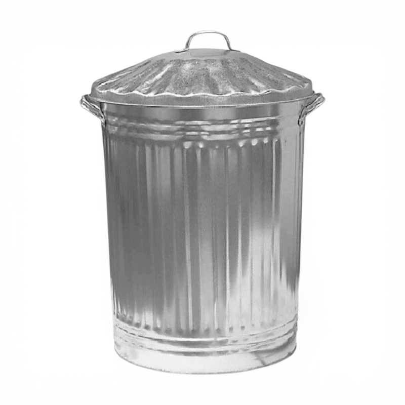 Medium galvanised steel metal dustbin 60L with lid for garden waste or storage