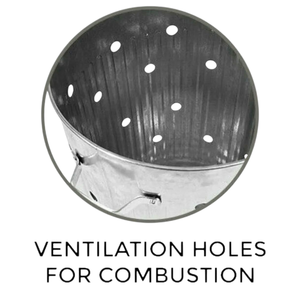 Ventilation holes on galvanised steel garden incinerator bin for improved combustion
