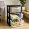 3 drawer plastic storage tower used for clothes toys and household storage