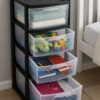 4 drawer plastic storage tower used for clothes books toys and household items