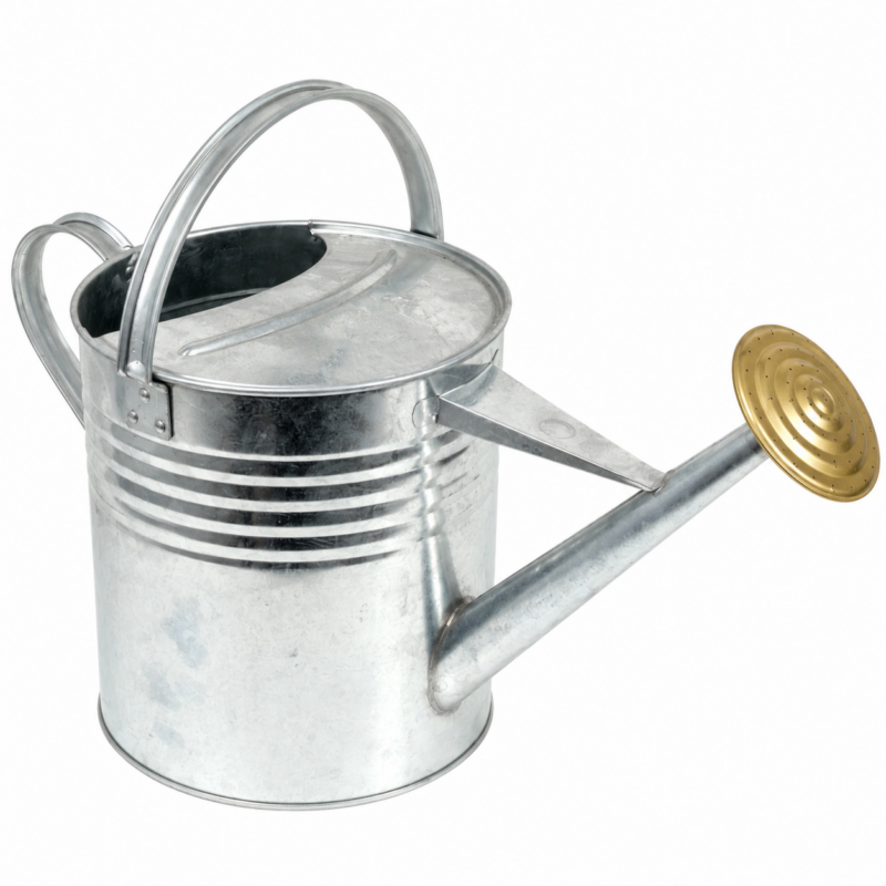 9L galvanised metal watering can with watering rose
