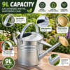 9L galvanised metal watering can features including handles, long spout and watering rose