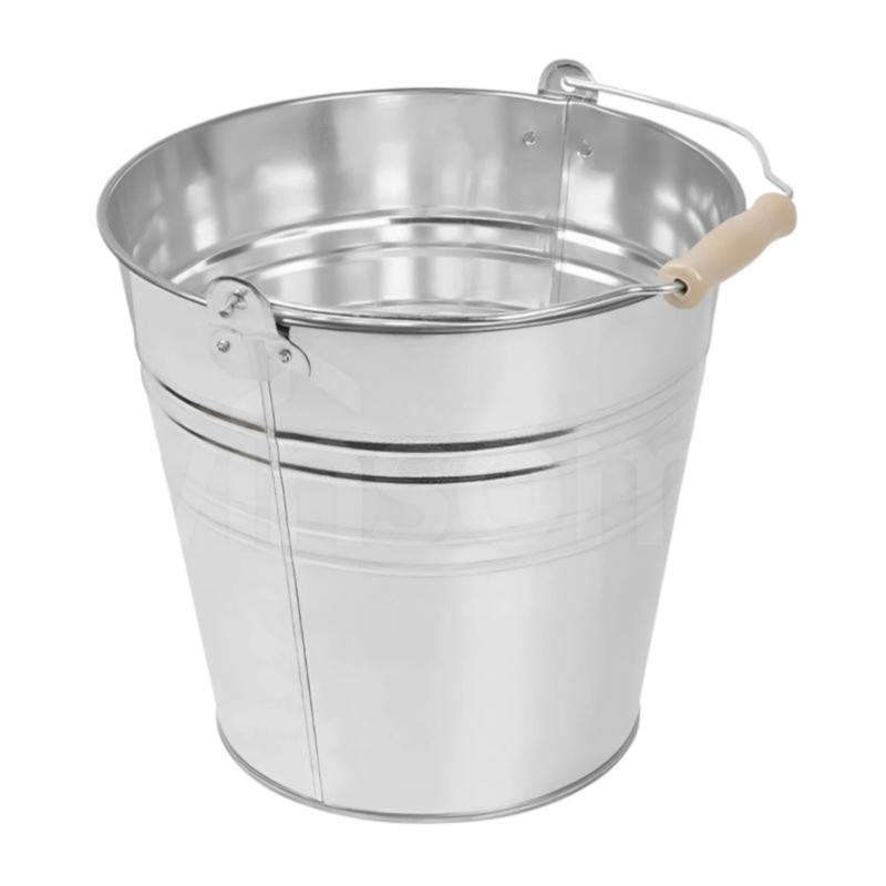 Galvanised metal bucket with wooden handle