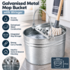 Galvanised Metal Mop Bucket Galvanised metal mop bucket features including 15 litre capacity and integrated wringer