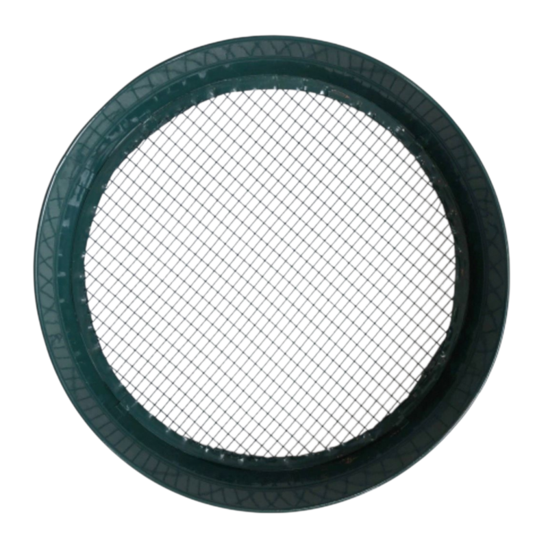 Garden Riddle Top View Green metal garden riddle soil sieve top view